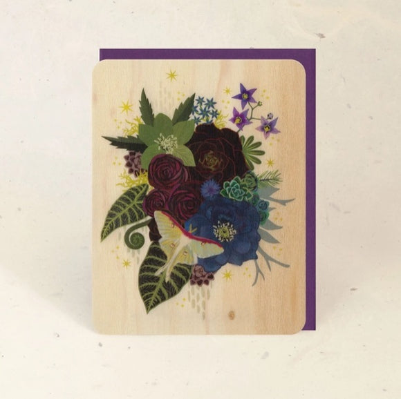 Luna Bouquet Wood Greeting Card by Little Gold Fox Designs