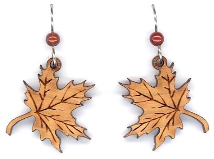 Natural Harmony Maple Leaf Lasercut Wood Earrings by Woodcutts