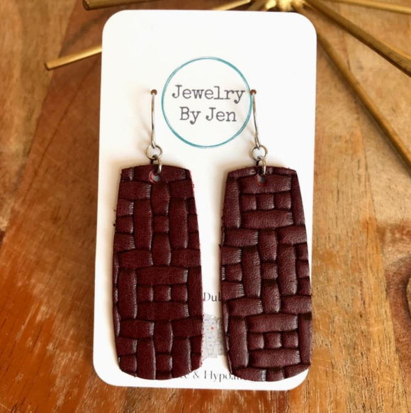 LG Bar Earrings: Maroon Weave by Jewelry By Jen