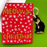 Meowy Christmas Cat Ornament and Greeting Card by Snowmade