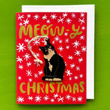 Meowy Christmas Cat Ornament and Greeting Card by Snowmade