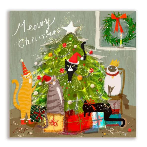 Meowy Christmas Cat Greeting Card by Jamie Shelman