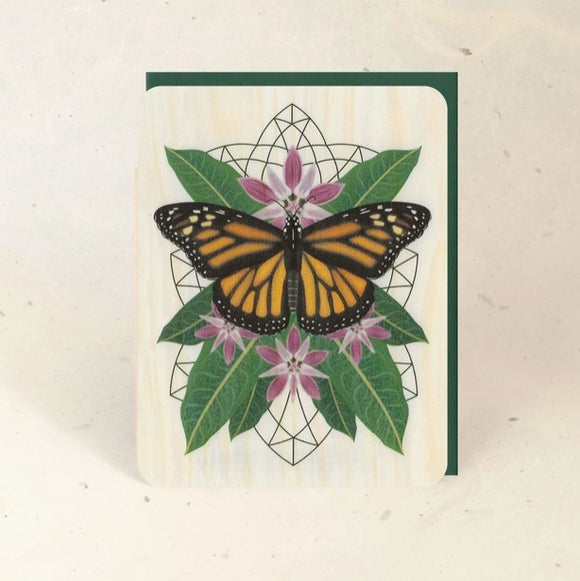 Monarch and Milkweed Wood Greeting Card by Little Gold Fox Designs