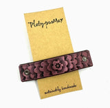 Pink and Black Chrysanthemum Tooled Leather Hair Barrette by Platypus Max