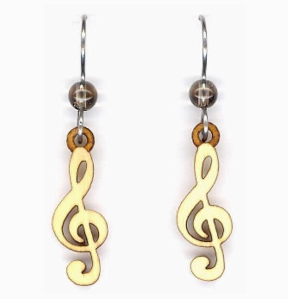 Natural Harmony Music Note Lasercut Wood Earrings by Woodcutts