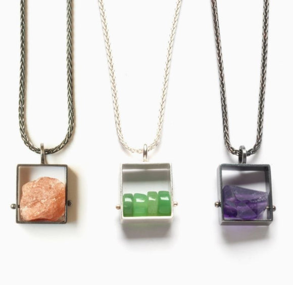 Rectangle Necklace with Chunky Stones by Ashka Dymel