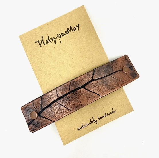Bronze and Black Oak Leaf Leather Hair Barrette by Platypus Max