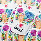 Orange Tabby Cat in a Book Bag Sticker by Honeyberry Studios