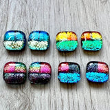 Dichroic Glass Post Earrings - Patchwork Bright Rainbow by Glass Town USA