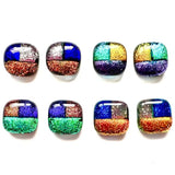 Dichroic Glass Post Earrings - Patchwork Bright Rainbow by Glass Town USA