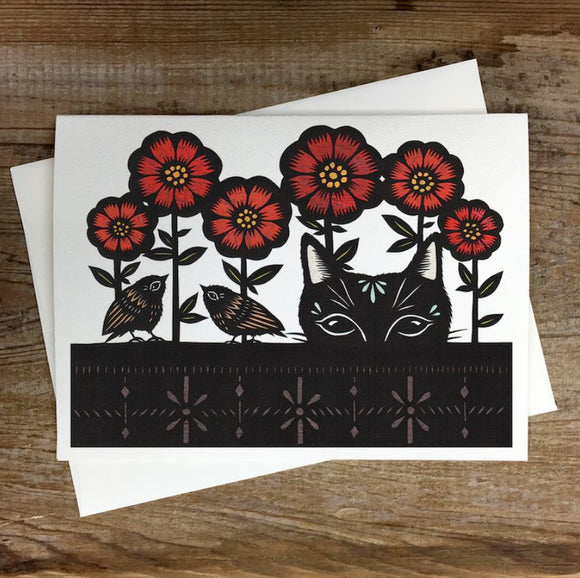 Peeping Tom-Cat Greeting Card by Angie Pickman