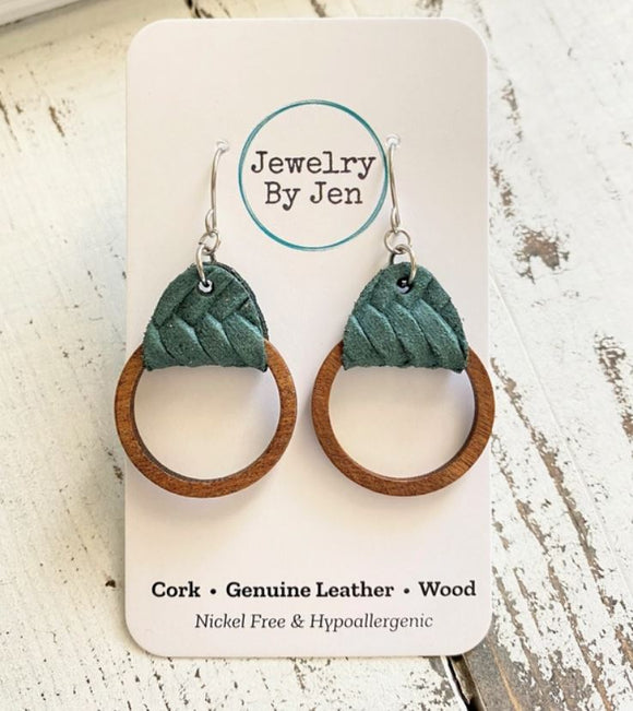 Wood Hoop Earrings: Pine Green Braided by Jewelry By Jen