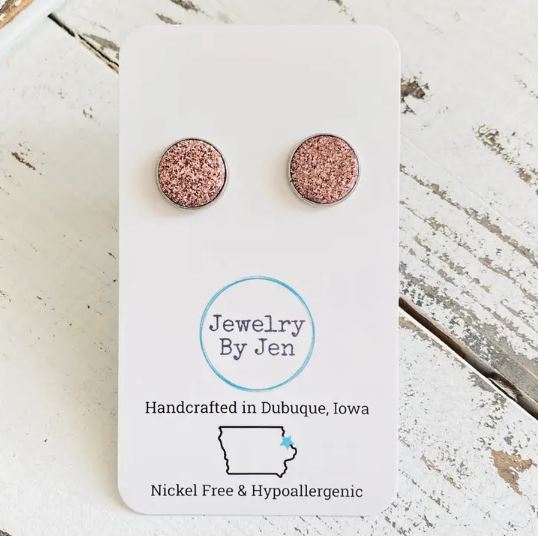 Stud Earrings: Pink Fine Glitter by Jewelry By Jen