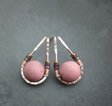 Teardrop Wire and Stone Earrings with Pink Rhodonite Beads - Large by Brianna Kenyon
