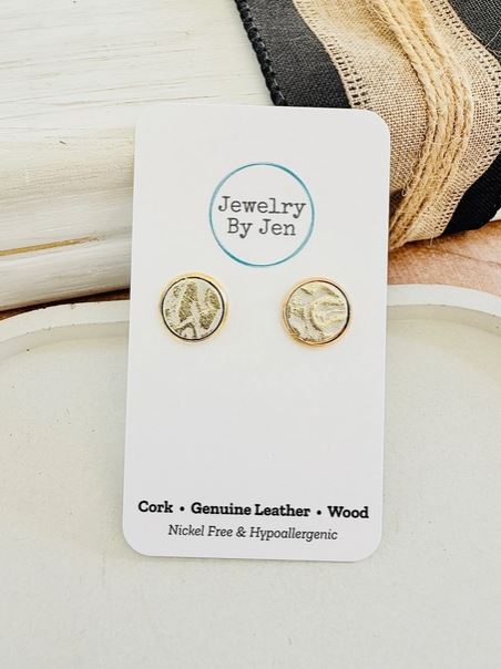 Stud Earrings: Platinum and Cream Tooled by Jewelry By Jen