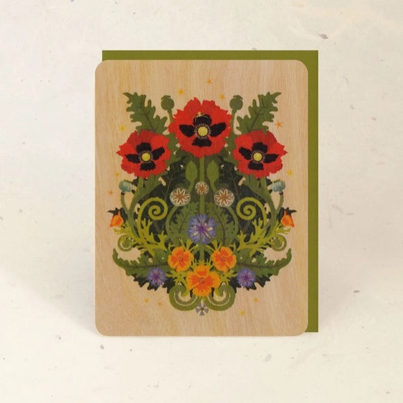 Poppy Spider Wood Greeting Card by Little Gold Fox Designs