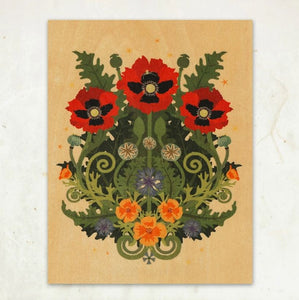 Poppy Spider Wood Print by Little Gold Fox Designs