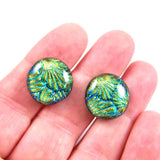 Dichroic Glass Round Post Earrings - Bright Rainbow by Glass Town USA