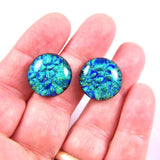 Dichroic Glass Round Post Earrings - Bright Rainbow by Glass Town USA