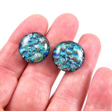 Dichroic Glass Round Post Earrings - Bright Rainbow by Glass Town USA