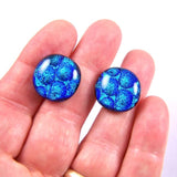 Dichroic Glass Round Post Earrings - Bright Rainbow by Glass Town USA