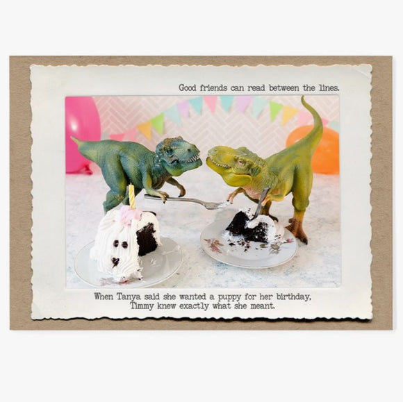 T. Rex Dog Cake Birthday Greeting Card by Jamie Redmond