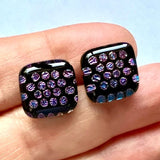Dichroic Glass Post Earrings - Bright Rainbow Patterns by Glass Town USA