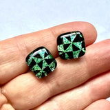 Dichroic Glass Post Earrings - Bright Rainbow Patterns by Glass Town USA