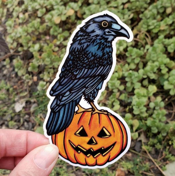 Raven with Pumpkin Sticker by Sarah Angst