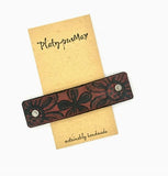 Red and Black Boho Flowers Leather Hair Barrette by Platypus Max
