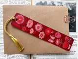 Red Flowers Embroidery Tassel Bookmark by Rikrack Embroidery