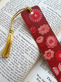 Red Flowers Embroidery Tassel Bookmark by Rikrack Embroidery