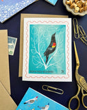 Red-Winged Blackbird Stamp Greeting Card by Bird Mail Studio