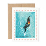 Red-Winged Blackbird Stamp Greeting Card by Bird Mail Studio
