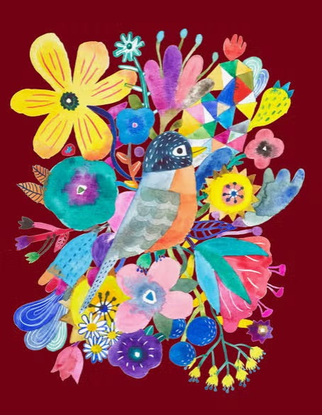 Robin and Flowers Greeting Card by Honeyberry Studios
