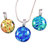 Dichroic Glass Round Textures Necklace - Bright Rainbow by Glass Town USA