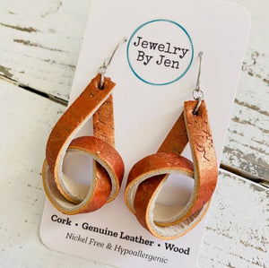 Knot Earrings: Pearlized Rust Cork by Jewelry By Jen