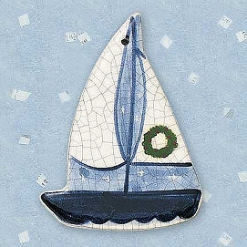 Sailboat Ceramic Ornament by Mary DeCaprio