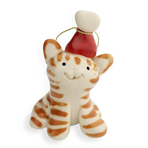 Santa Tall Cat Ceramic "Little Guy" Ornament by Cindy Pacileo