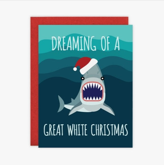 Great White Shark Christmas Blank Greeting Card by Mr. Sogs