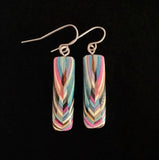 Short Rectangle Composite Featherwood Earrings #1085 by Buzz Coren