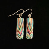 Short Rectangle Composite Featherwood Earrings #1085 by Buzz Coren