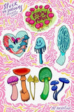 Stuck on Mushrooms Sticker Sheet by Cat Rocketship