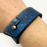 Shimmery Blue and Silver Forest and Sky Leather Cuff by Platypus Max