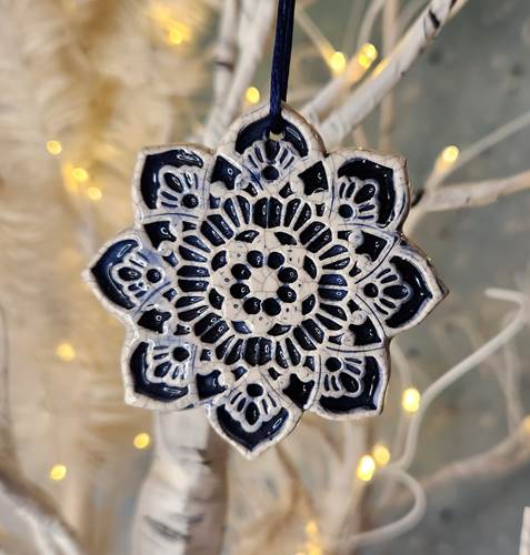 Snow Lace Ceramic Ornament by Mary DeCaprio