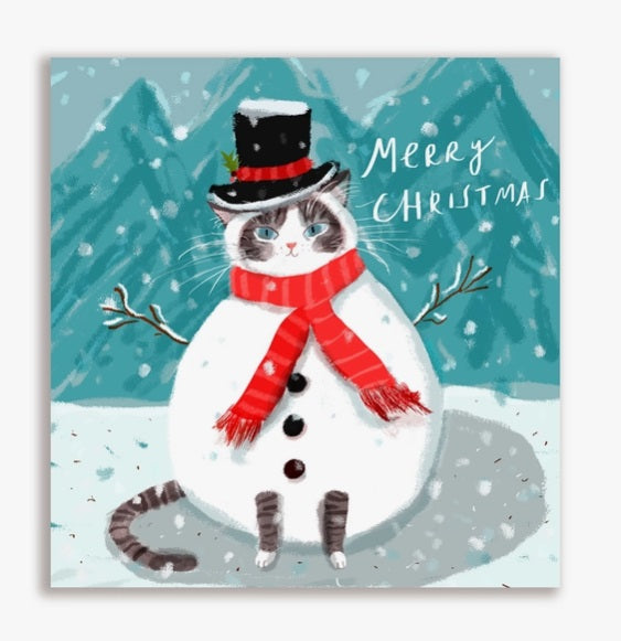 Christmas Snow Cat Greeting Card by Jamie Shelman