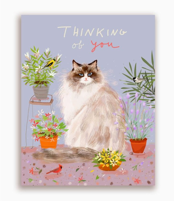 Thinking Of You Spring Cat Greeting Card by Jamie Shelman