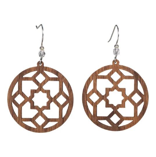 Small Stained Glass Rosette Lasercut Wood Earrings by Woodcutts