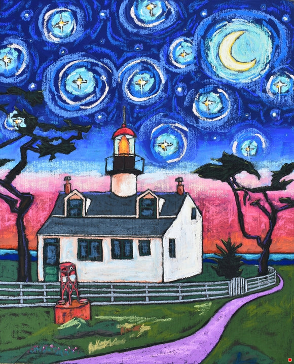 Starry Night Over Point Pinos Lighthouse Blank Greeting Card by David Hinds