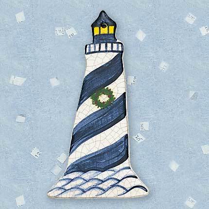 Striped Lighthouse Ceramic Ornament by Mary DeCaprio